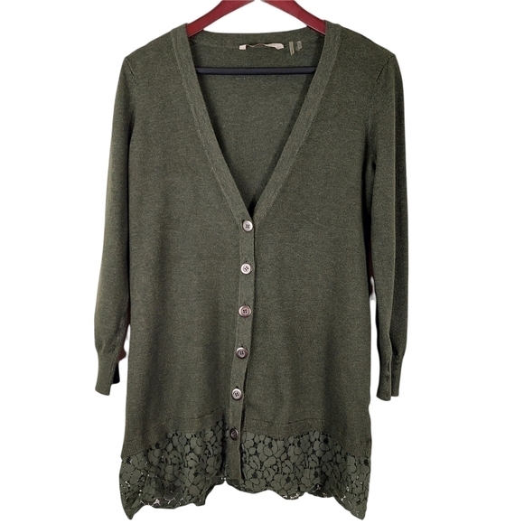 Soft Surroundings Size Small Green V-neck Long Sleeve Cardigan - Picture 1 of 8